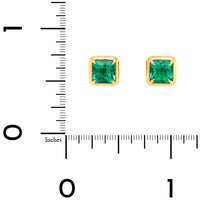18K Yellow Gold Bezel Set Square Emerald Studs