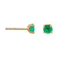 14K Yellow Gold Round Emerald Stud Earrings