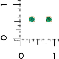 14K Yellow Gold Round Emerald Stud Earrings