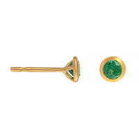 18K Yellow Gold Round Emerald Stud Earrings