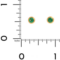 18K Yellow Gold Round Emerald Stud Earrings