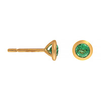 18K Yellow Gold Round Emerald Stud Earrings