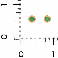 18K Yellow Gold Round Emerald Stud Earrings