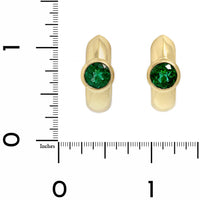 18K Yellow Gold Bezel Set Round Emerald Huggie Earrings