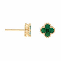 14K Yellow Gold Emerald Quatrefoil Motif Stud Earrings