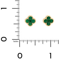 14K Yellow Gold Emerald Quatrefoil Motif Stud Earrings