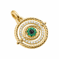 Evil Eye Mobile Amulet 18K Yellow Gold with Pavé Emeralds and Diamonds, 20.5mm