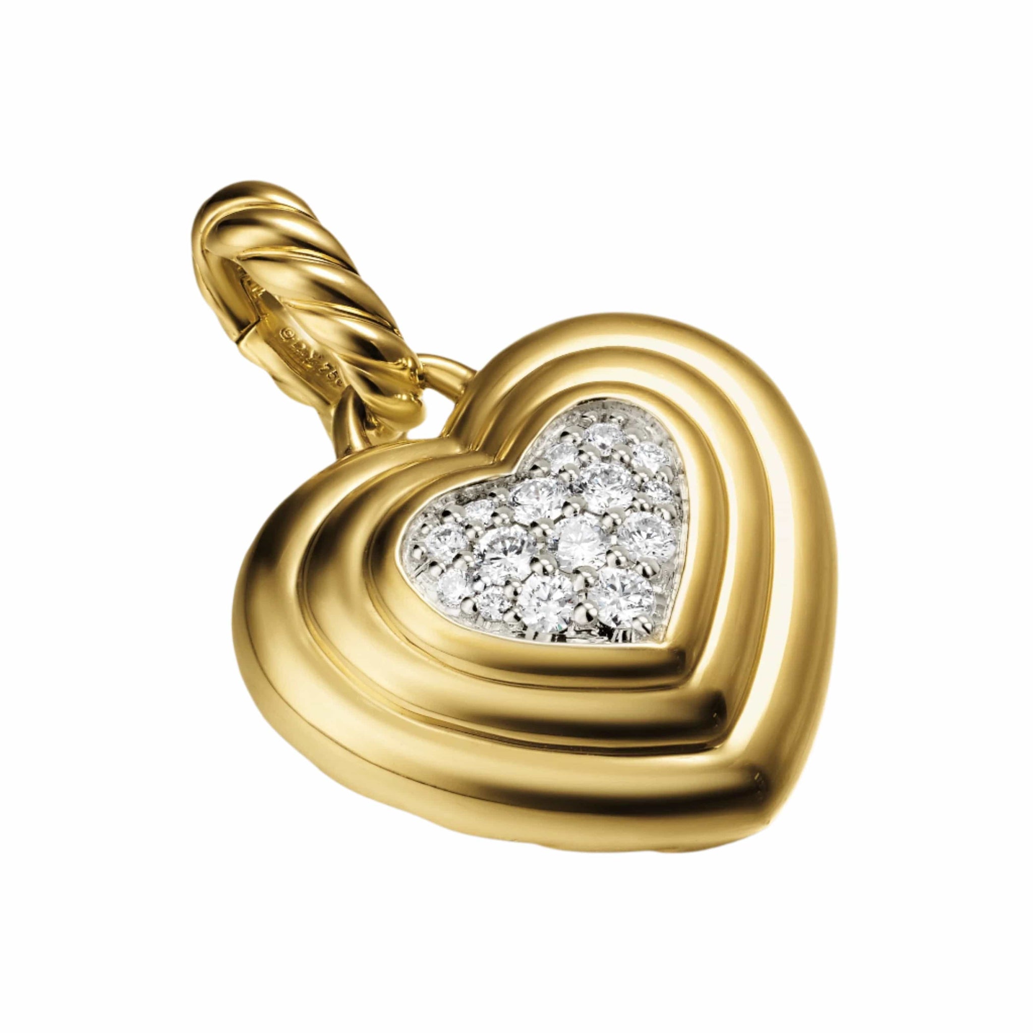 Puffy Heart Amulet 18K Yellow Gold with Diamonds, 17mm