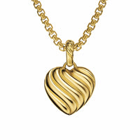 Puffy Heart Amulet 18K Yellow Gold with Diamonds, 17mm