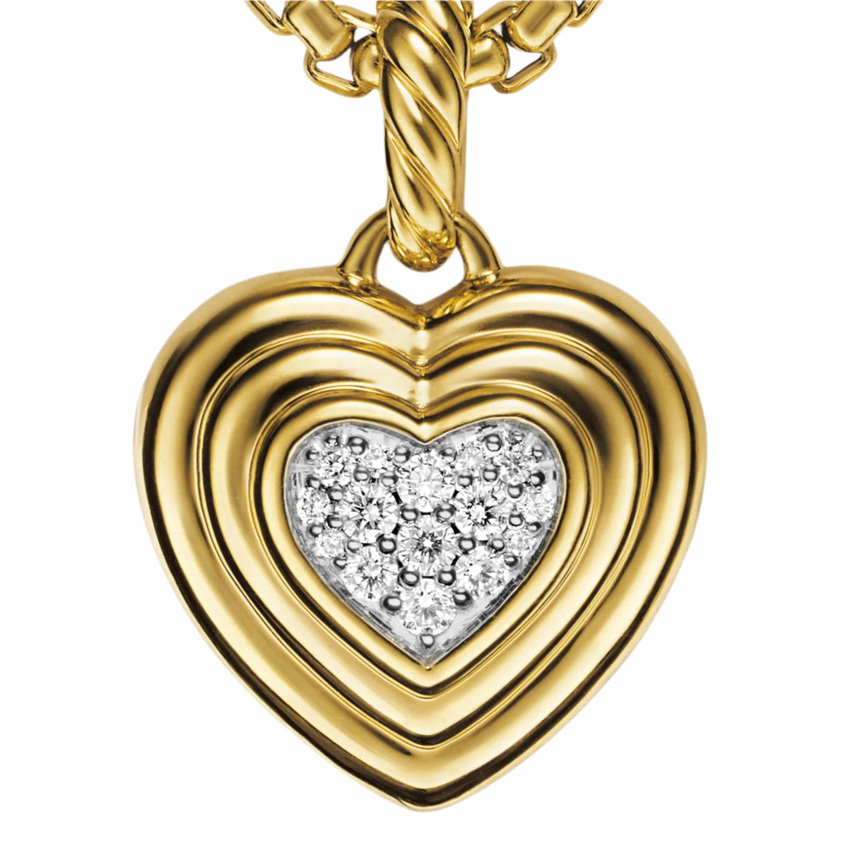 Puffy Heart Amulet 18K Yellow Gold with Diamonds, 17mm