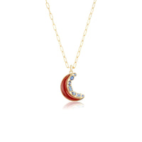 Sorellina 18K Yellow Gold Carnelian and Blue Topaz Moon Pendant