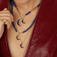 Sorellina 18K Yellow Gold Carnelian and Blue Topaz Moon Pendant