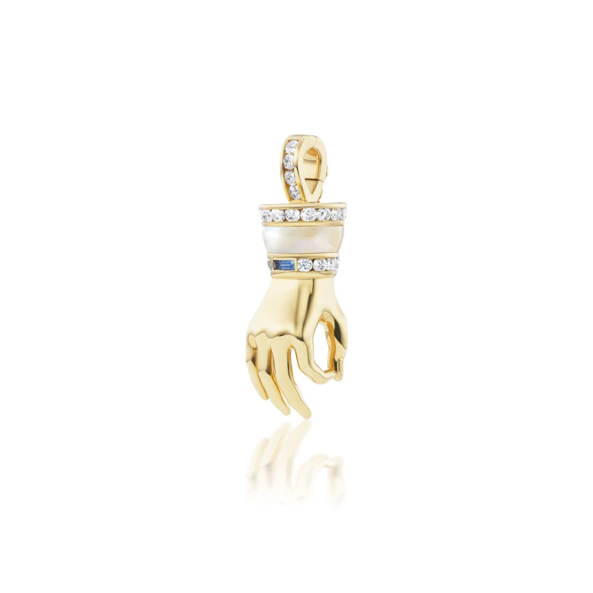 Sorellina 18K Yellow Gold Mother of Pearl and Diamond La Mano Hand Clasp Enhancer