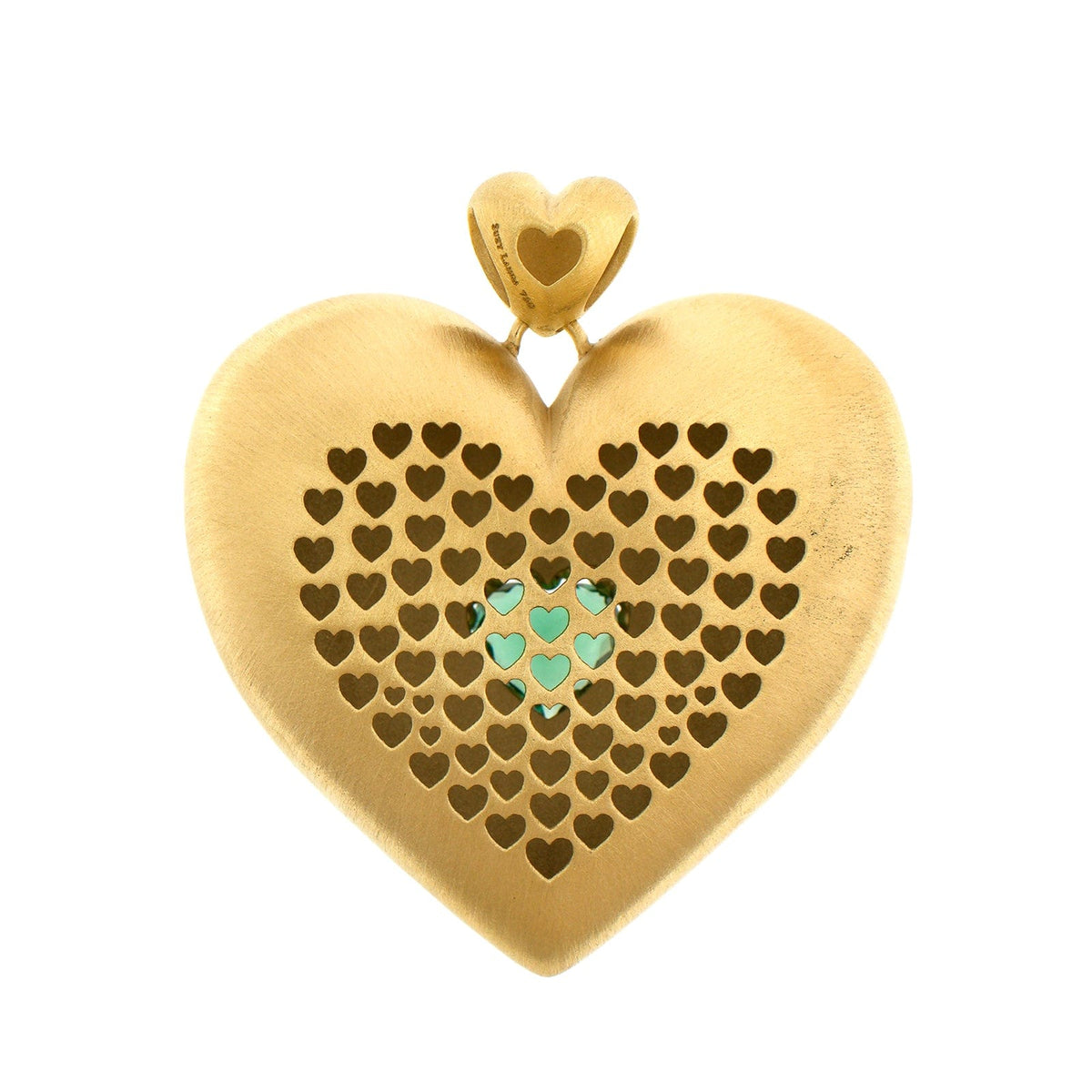 Suzy Landa 18K Yellow Gold Green Tourmaline and Diamond Puffy Heart Pendant