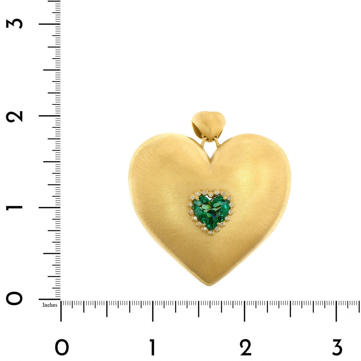 Suzy Landa 18K Yellow Gold Green Tourmaline and Diamond Puffy Heart Pendant