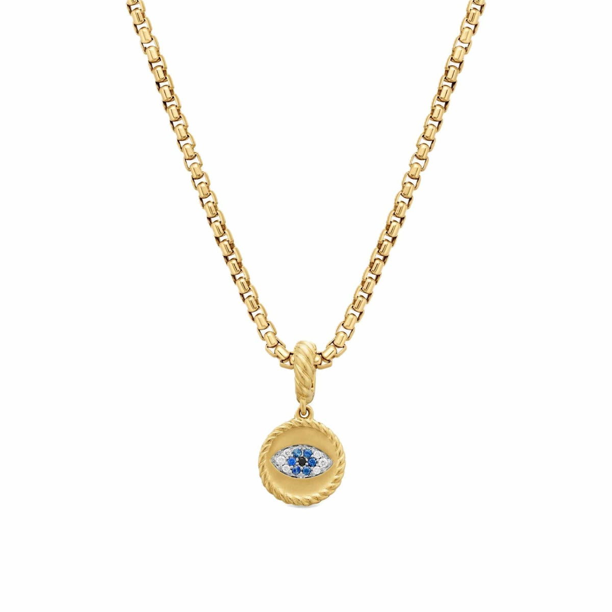 Evil Eye Amulet 18K Yellow Gold with Pavé Blue Sapphires and Diamonds, 11mm