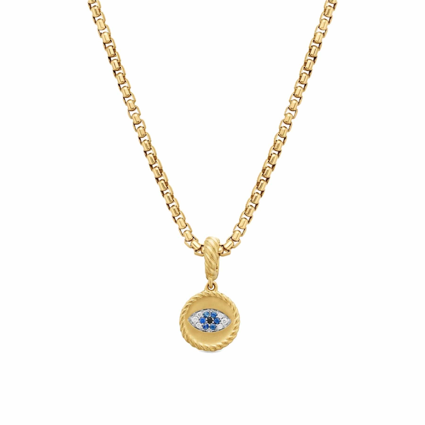 Evil Eye Amulet 18K Yellow Gold with Pavé Blue Sapphires and Diamonds, 11mm