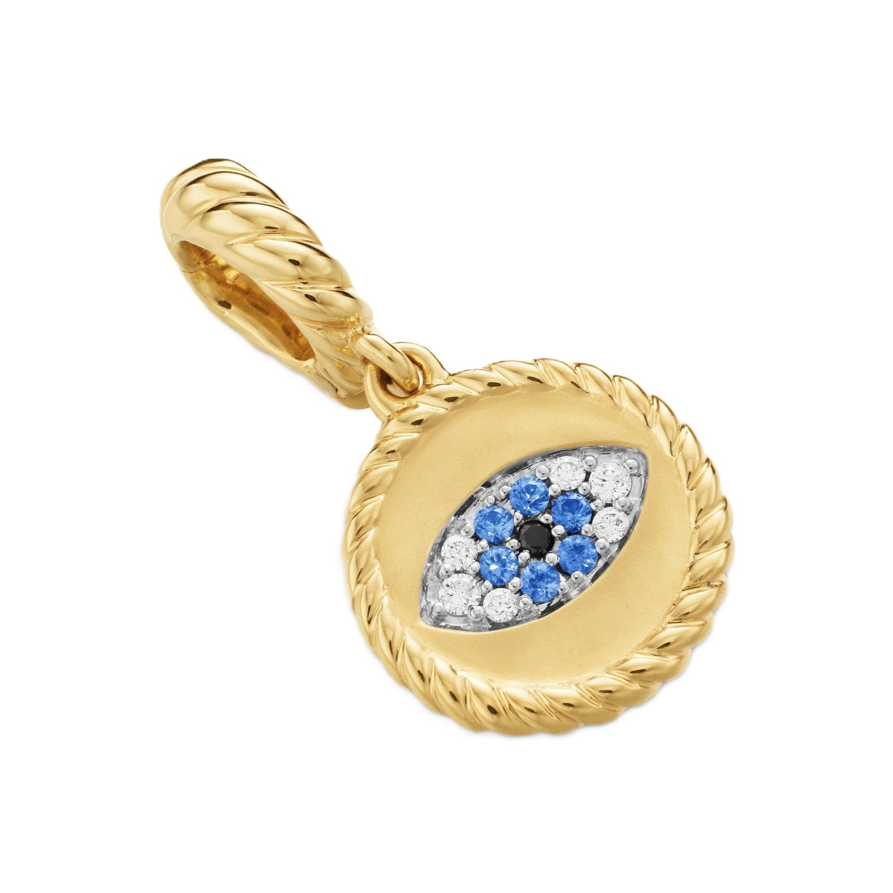 Evil Eye Amulet 18K Yellow Gold with Pavé Blue Sapphires and Diamonds, 11mm
