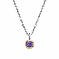Mini Cushion Cut Amulet Sterling Silver with 14K Yellow Gold and Amethyst, 5.5mm