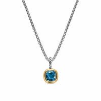 Mini Cushion Cut Amulet Sterling Silver with 14K Yellow Gold and Hampton Blue Topaz, 5.5mm