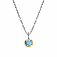 Mini Cushion Cut Amulet Sterling Silver with 14K Yellow Gold and Sky Blue Topaz, 5.5mm