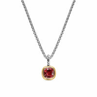 Mini Cushion Cut Amulet Sterling Silver with 14K Yellow Gold and Rhodolite Garnet, 5.5mm