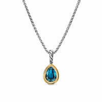 Mini Pear Cut Amulet Sterling Silver with 14K Yellow Gold and Hampton Blue Topaz, 11mm