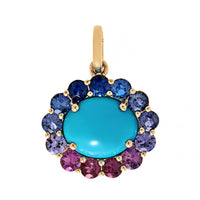 Julia Chafe 14K Yellow Gold Oval Sleeping Beauty Turquoise and Rainbow Colored Sapphire Twilight Charm