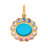 Julia Chafe 14K Yellow Gold Oval Sleeping Beauty Turquoise and Rainbow Colored Sapphire Twilight Charm
