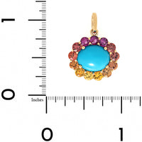 Julia Chafe 14K Yellow Gold Oval Sleeping Beauty Turquoise and Rainbow Colored Sapphire Sunset Charm
