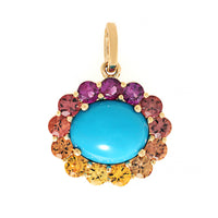 Julia Chafe 14K Yellow Gold Oval Sleeping Beauty Turquoise and Rainbow Colored Sapphire Sunset Charm
