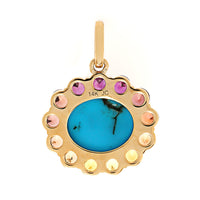 Julia Chafe 14K Yellow Gold Oval Sleeping Beauty Turquoise and Rainbow Colored Sapphire Sunset Charm