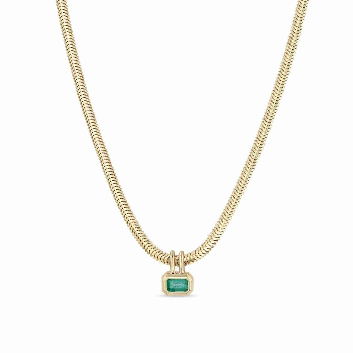 Zoe Chicco 14K Yellow Gold Small Snake Chain Emerald Pendant