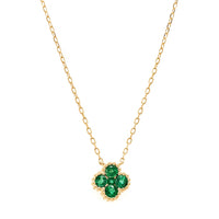 14K Yellow Gold Emerald Quatrefoil Motif Pendant Necklace