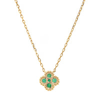 14K Yellow Gold Emerald Quatrefoil Motif Pendant Necklace