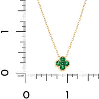 14K Yellow Gold Emerald Quatrefoil Motif Pendant Necklace