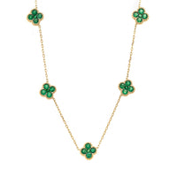 14K Yellow Gold 10 Station Emerald Quatrefoil Motif Necklace