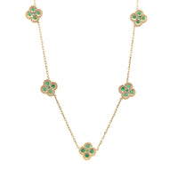 14K Yellow Gold 10 Station Emerald Quatrefoil Motif Necklace
