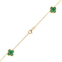14K Yellow Gold 10 Station Emerald Quatrefoil Motif Necklace