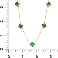 14K Yellow Gold 10 Station Emerald Quatrefoil Motif Necklace