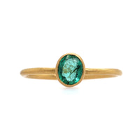 18K Yellow Gold Baguette Emerald Bezel Set Ring