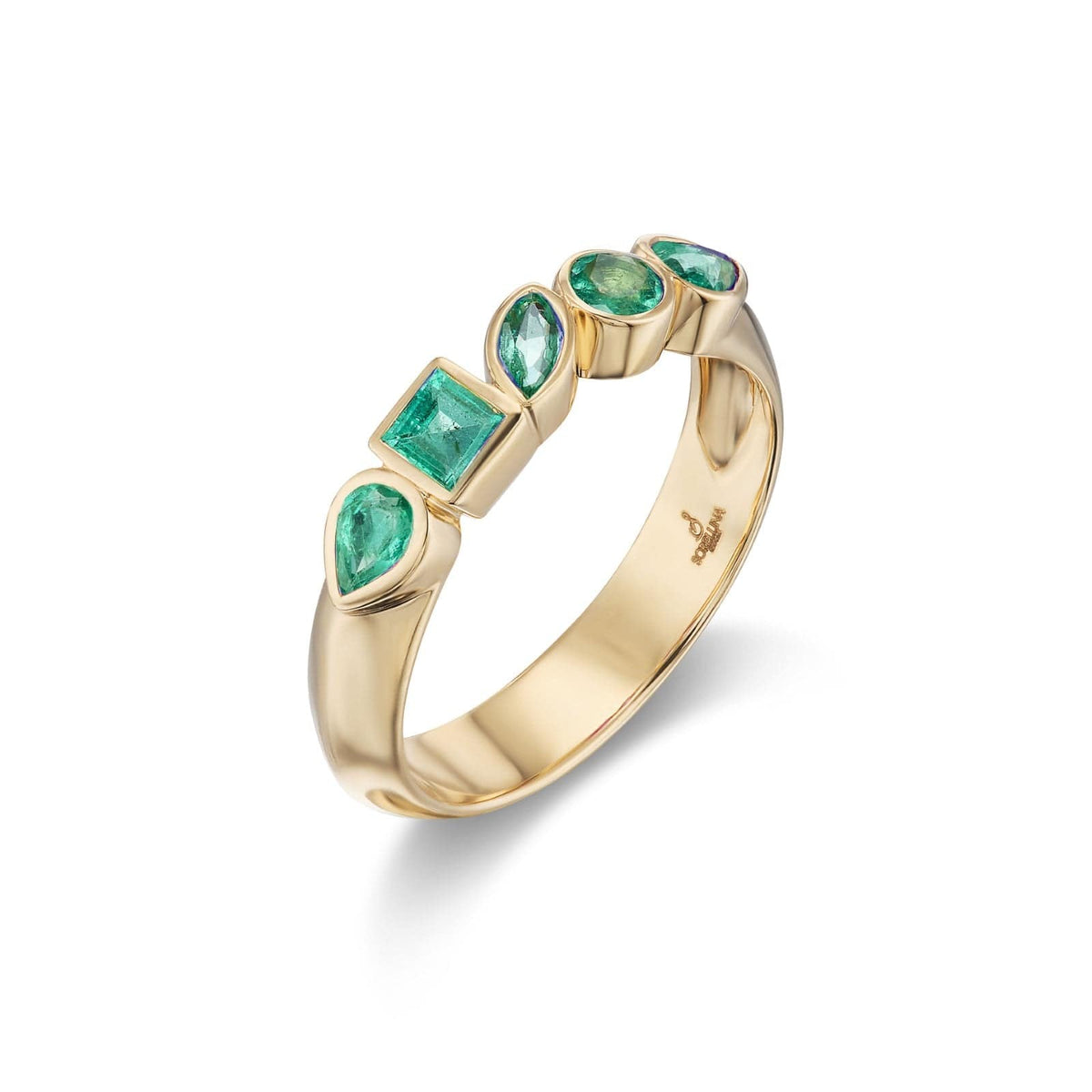 Sorellina 18K Yellow Gold Multi Shaped Emerald Bezel Set Band