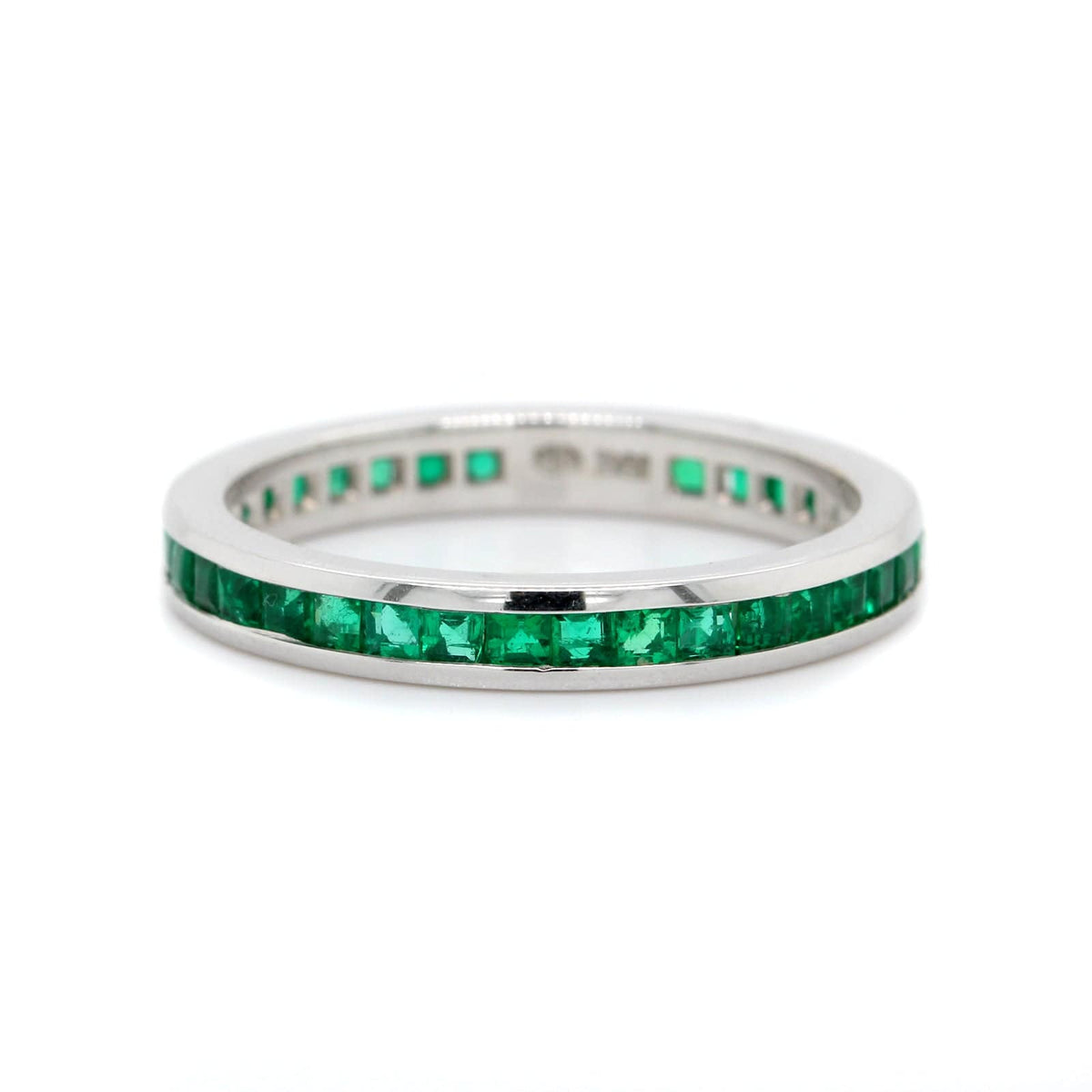 18K White Gold Channel Set Emerald Eternity Band