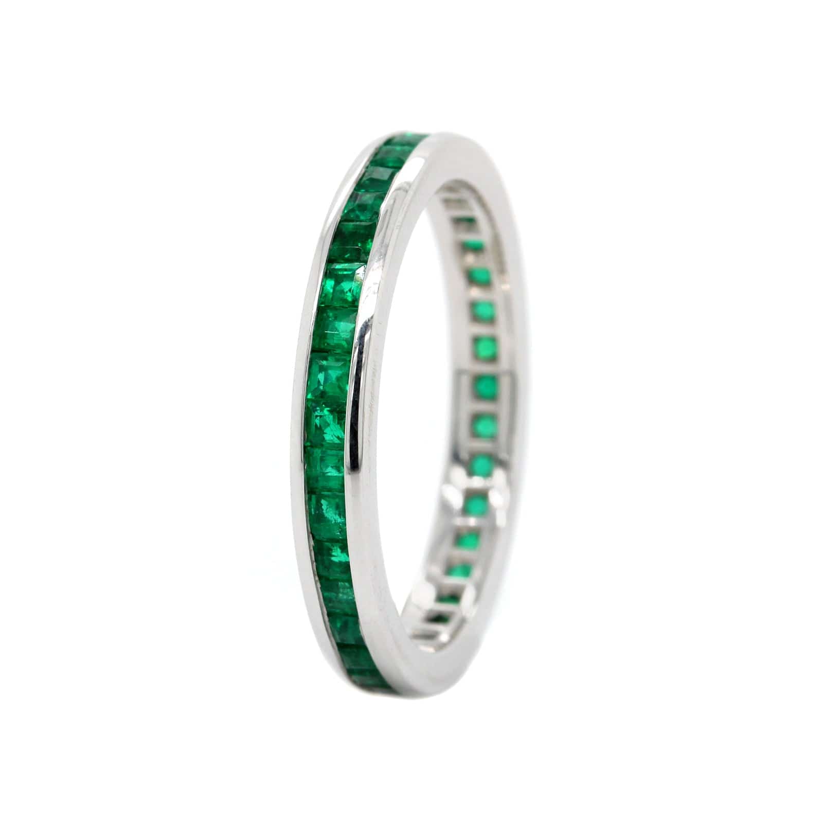 18K White Gold Channel Set Emerald Eternity Band