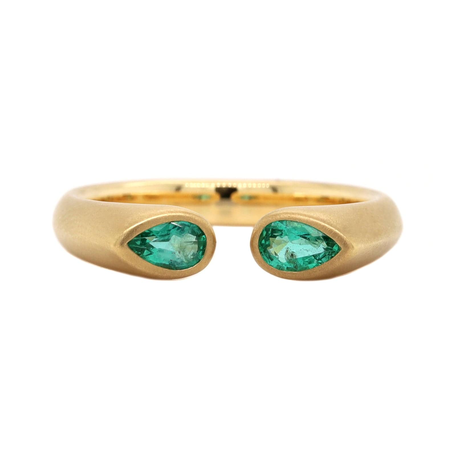18K Yellow Gold Pear Shaped Emerald Huggie Ring