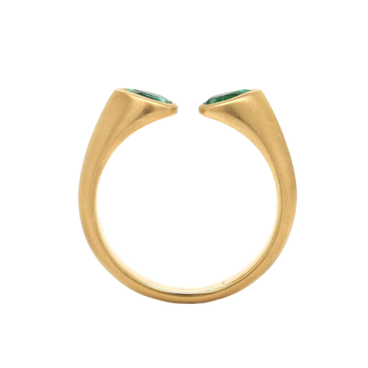 18K Yellow Gold Pear Shaped Emerald Huggie Ring