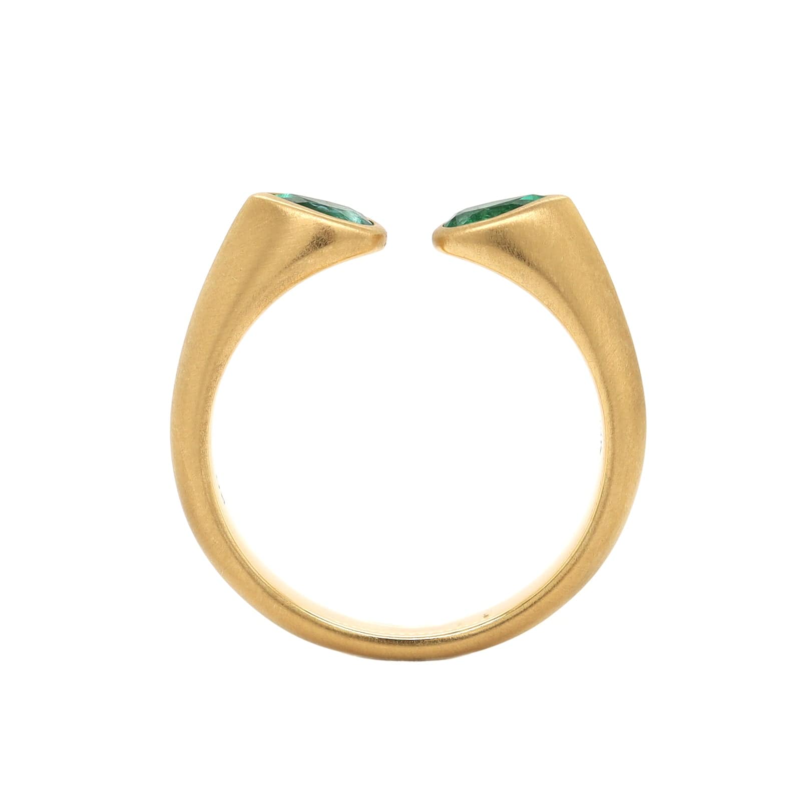 18K Yellow Gold Pear Shaped Emerald Huggie Ring
