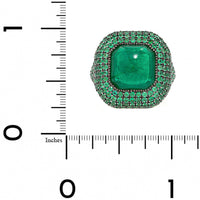 Bayco 18K Yellow Gold Cabochon Emerald and Pave Emerald Halo Ring