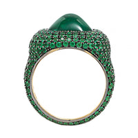 Bayco 18K Yellow Gold Cabochon Emerald and Pave Emerald Halo Ring