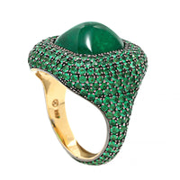 Bayco 18K Yellow Gold Cabochon Emerald and Pave Emerald Halo Ring